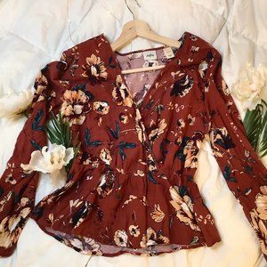 Women's Long Sleeve Peplum Blouse - SMALL